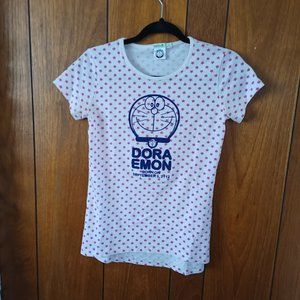 Bossini Doraemon 'The 22nd Century' Pink Floral White T-Shirt - Size S